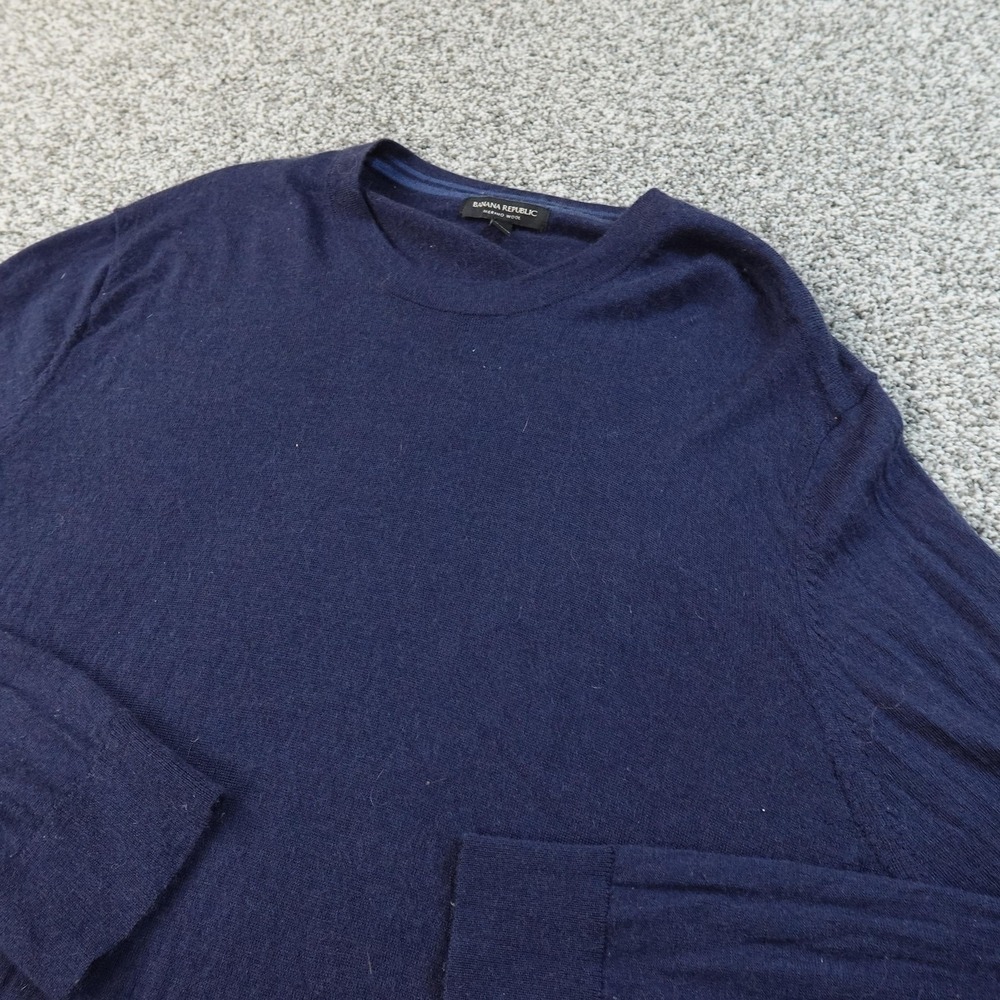 Banana Republic Sweater Mens 2XL Blue Merino Wool Crewneck Pullover Lightweight